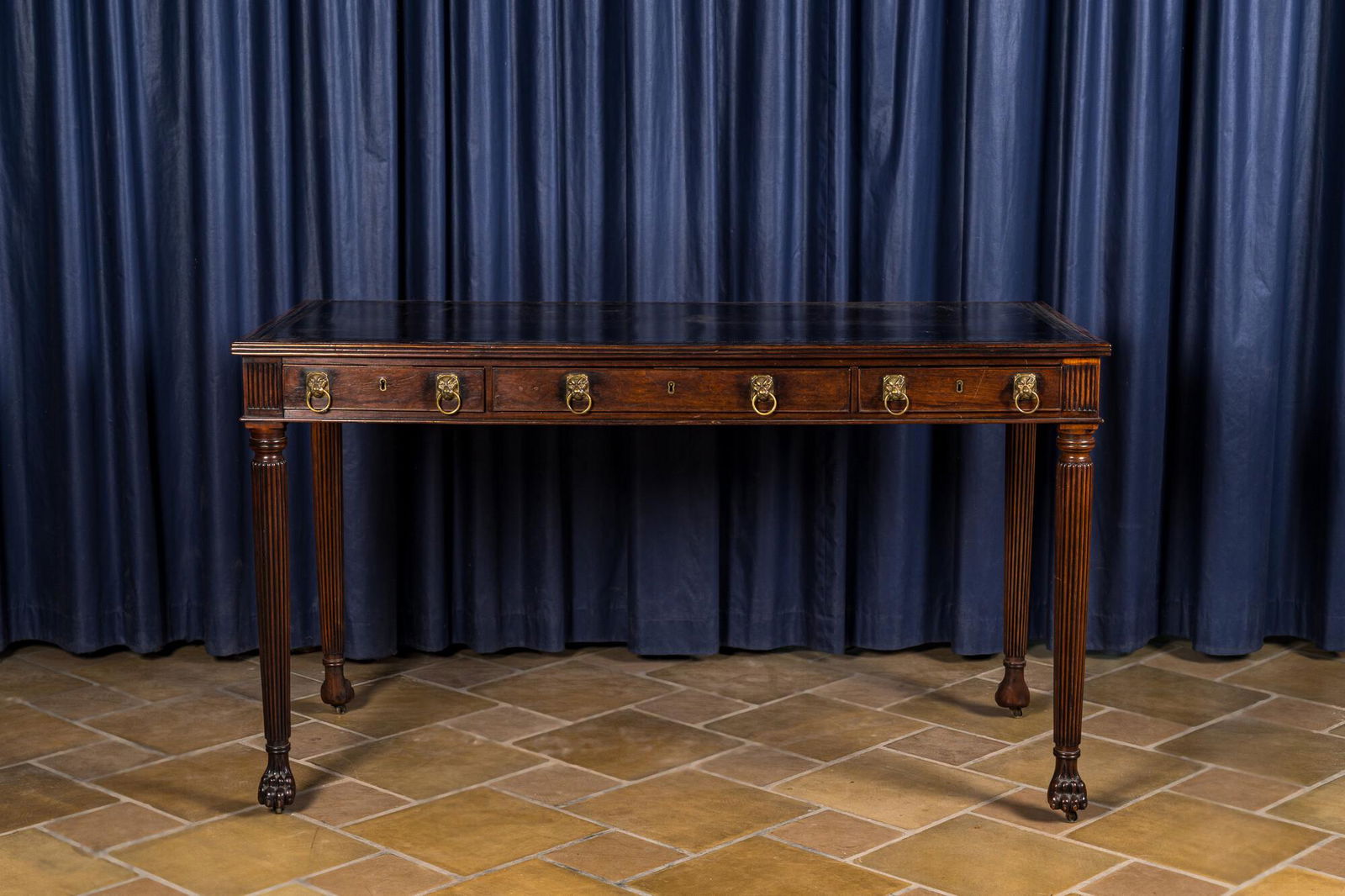 An English neoclassical mahogany writing desk with leather top, 19th C. (1 of 3)