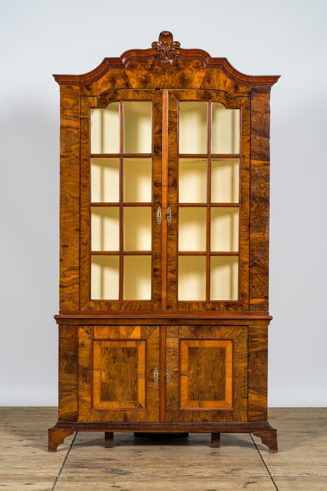 A German rootwood veneer display cabinet, 18th C. (1 of 2)