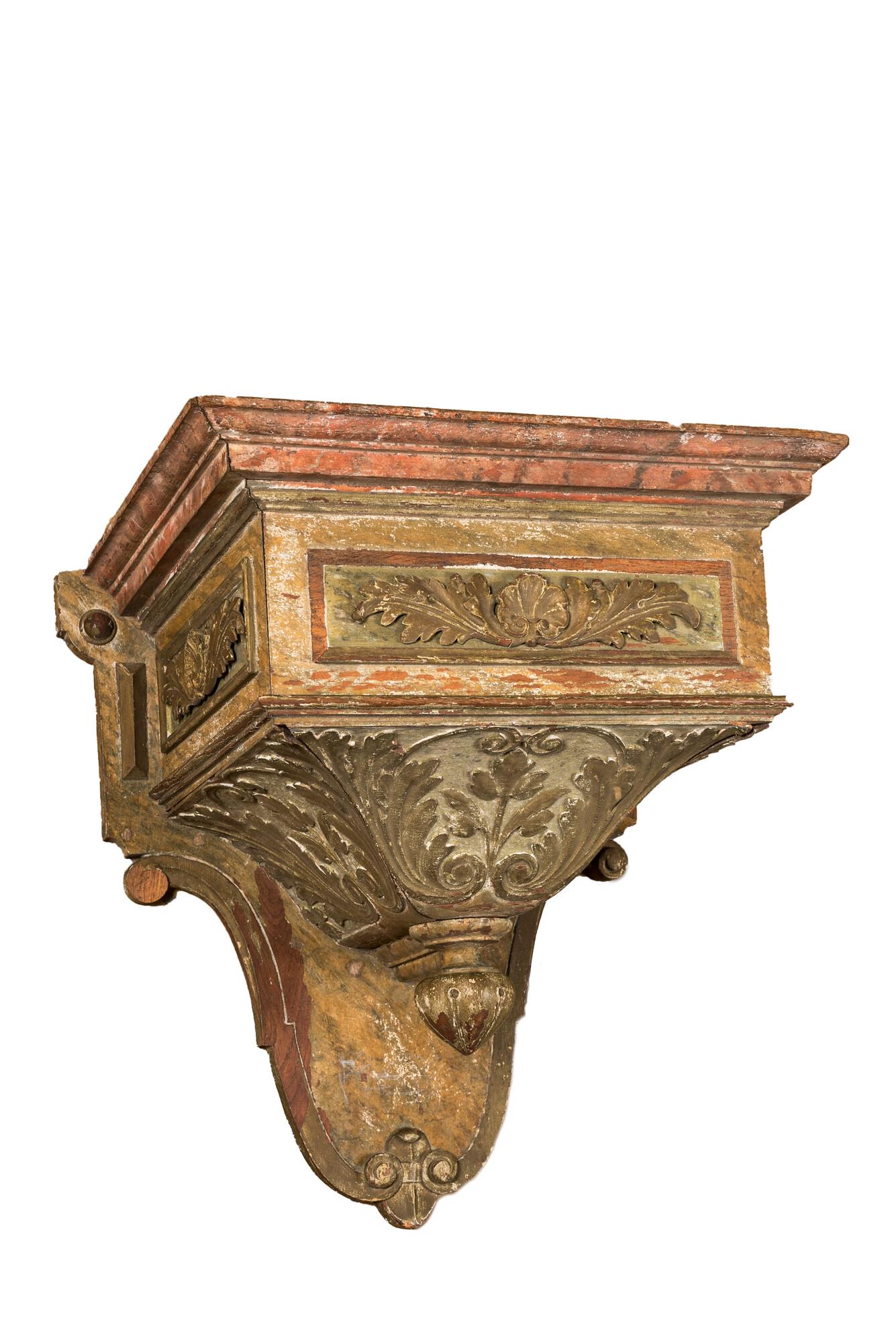 A faux marbre painted and gilt wooden wall console, 19th C. (1 of 5)