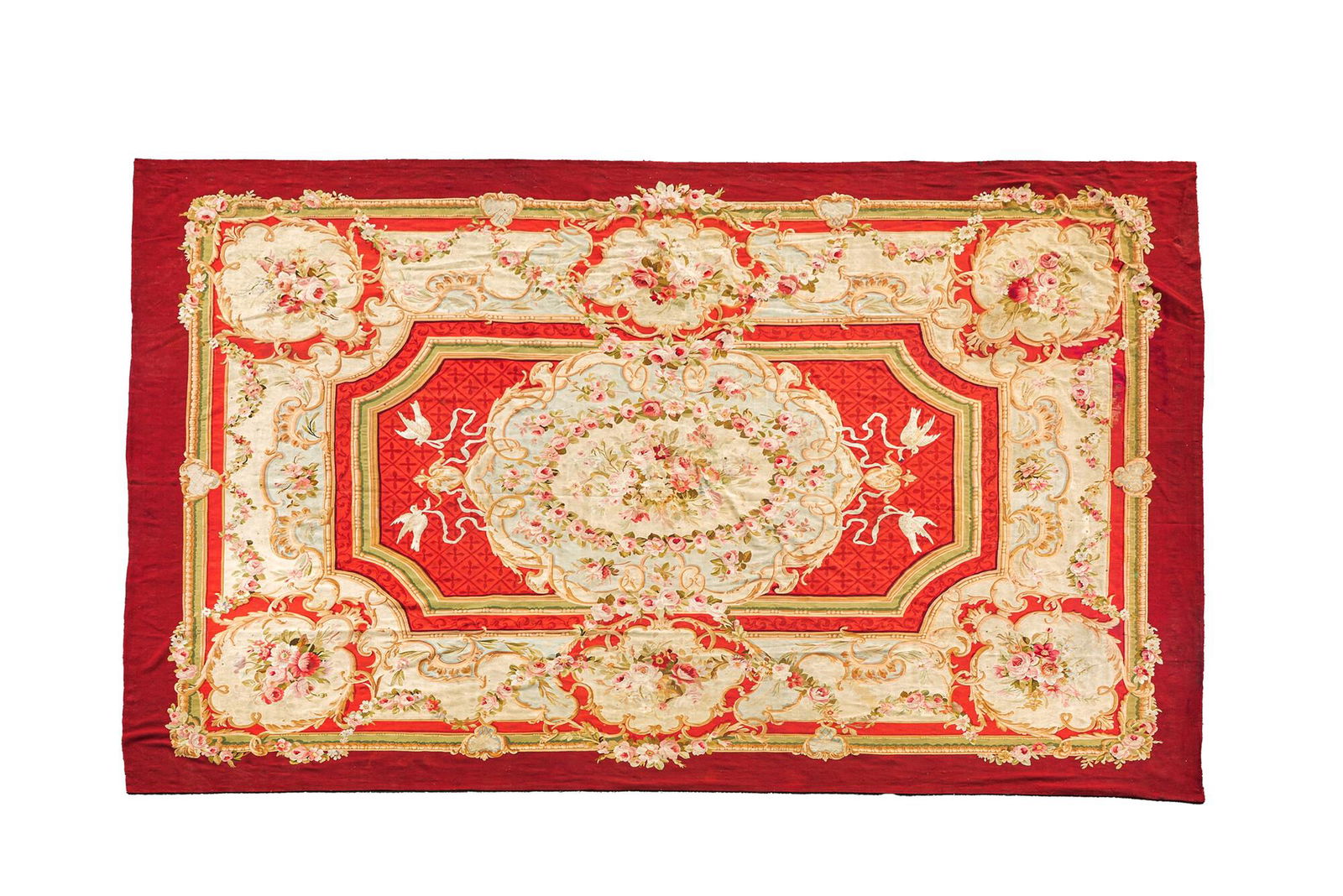 A large French Aubusson rug with floral design, 19th C. (1 of 2)