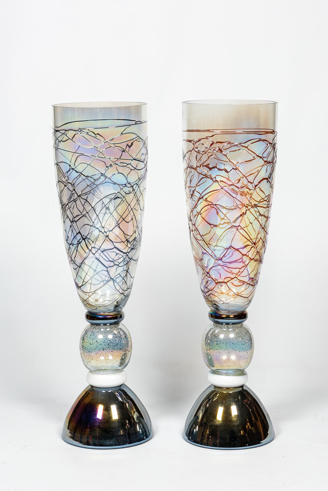 A pair of large decorative iridescent glass vases, 20th C. (1 of 3)