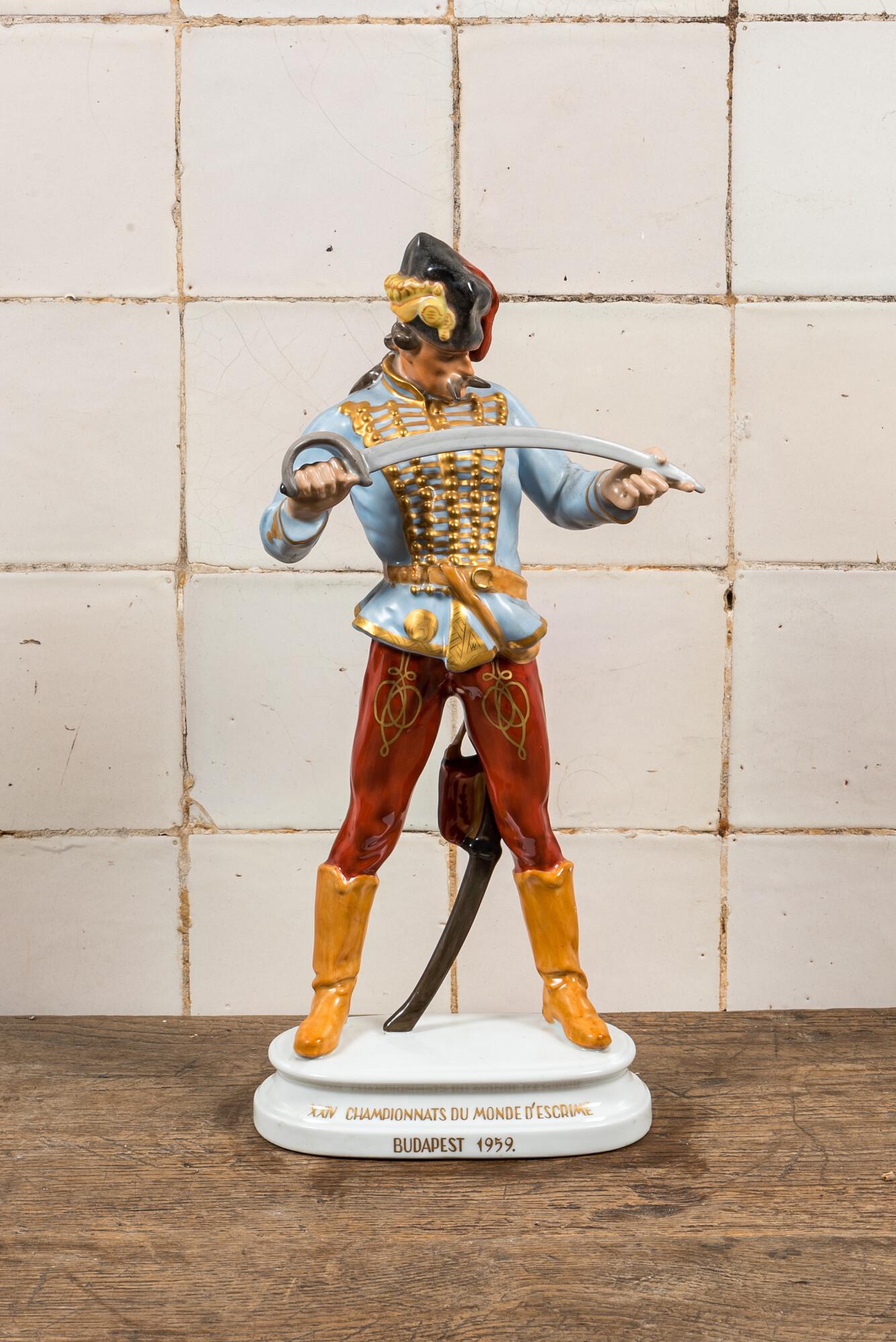 A Hungarian Herend porcelain figure of a hussar on the occasion of the 24th World Fencing (1 of 2)