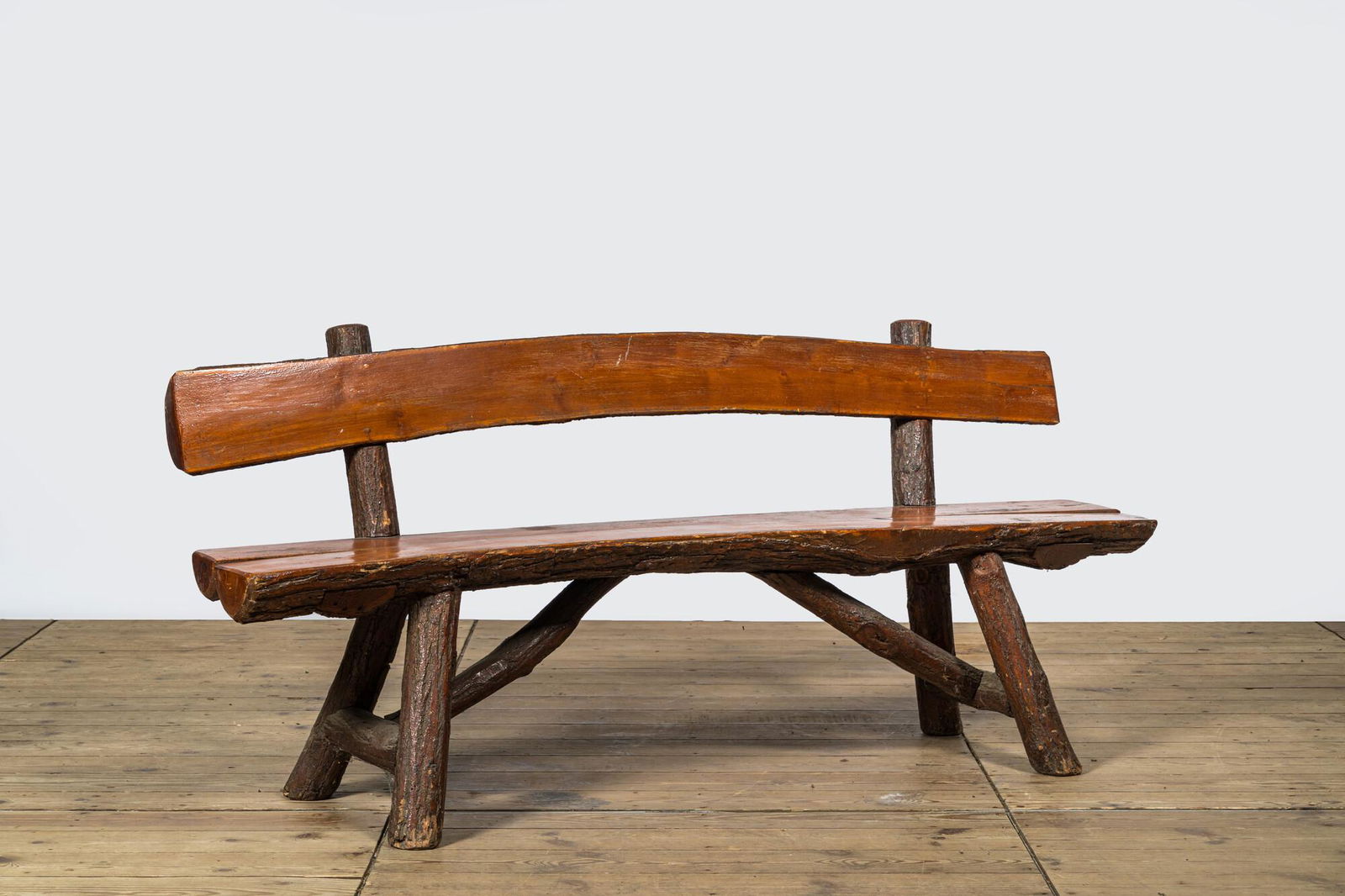 A German rural wooden bench, 20th C.: Full title: A German rural wooden bench, 20th C. Description: H 78 x L 170 x D 45 cm About this sale: Paul De Grande is one of the major dealers of antique furniture, fine sculptures and decorative ar