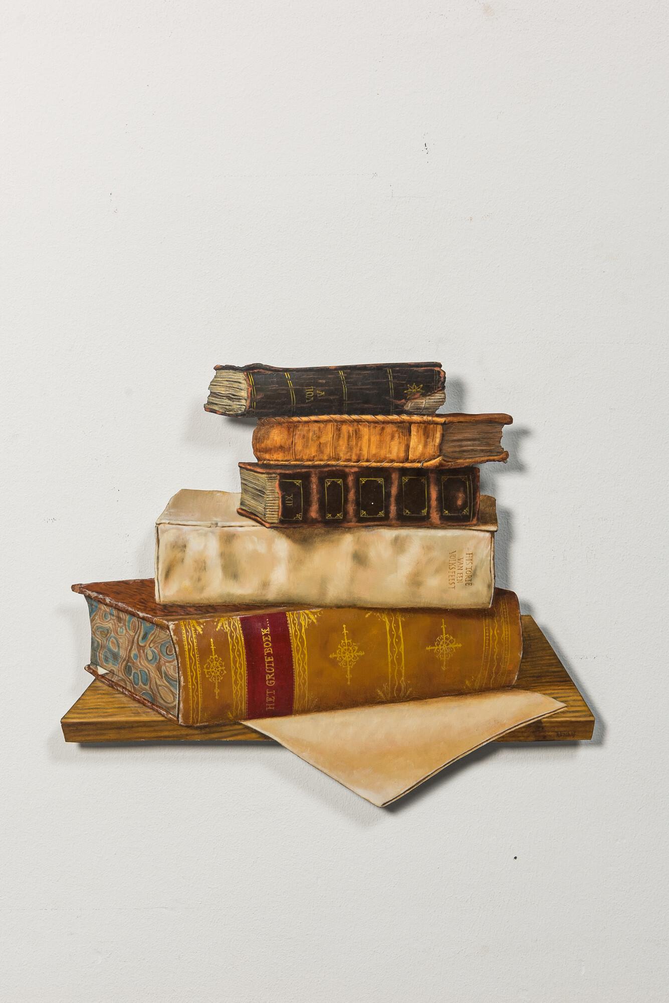 Gerd Renshof (1959): 'The party (Het feest)', trompe l'oeil painting on wood, dated 2003 (1 of 2)