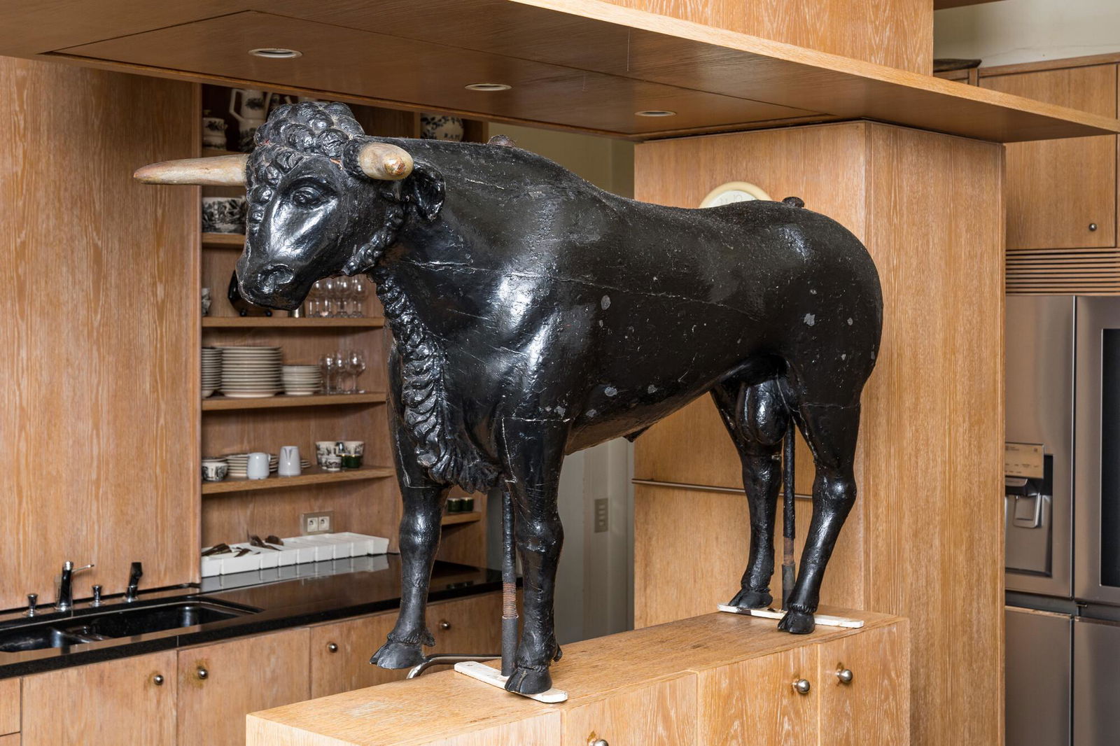 A large painted wooden model of a bull, early 20th C. (1 of 10)