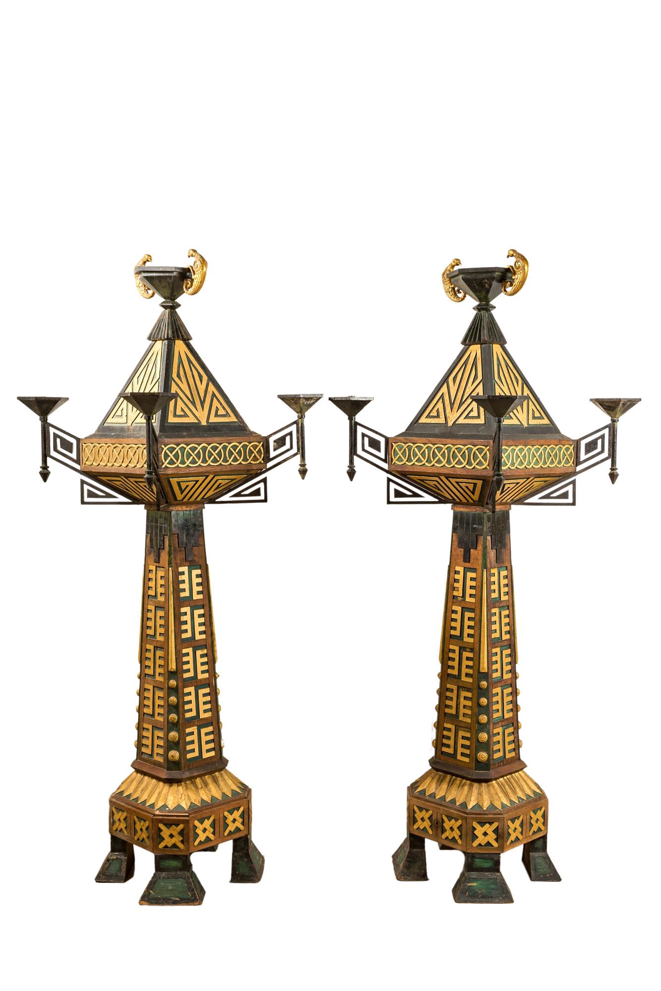 A pair of impressive partly green coloured and gilt wood, dark patinated iron and bronze Art Deco (1 of 9)