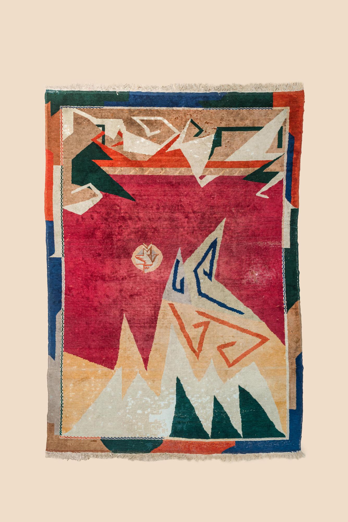 A French design carpet with geometric motifs, wool on cotton, 1st half 20th C. (1 of 3)