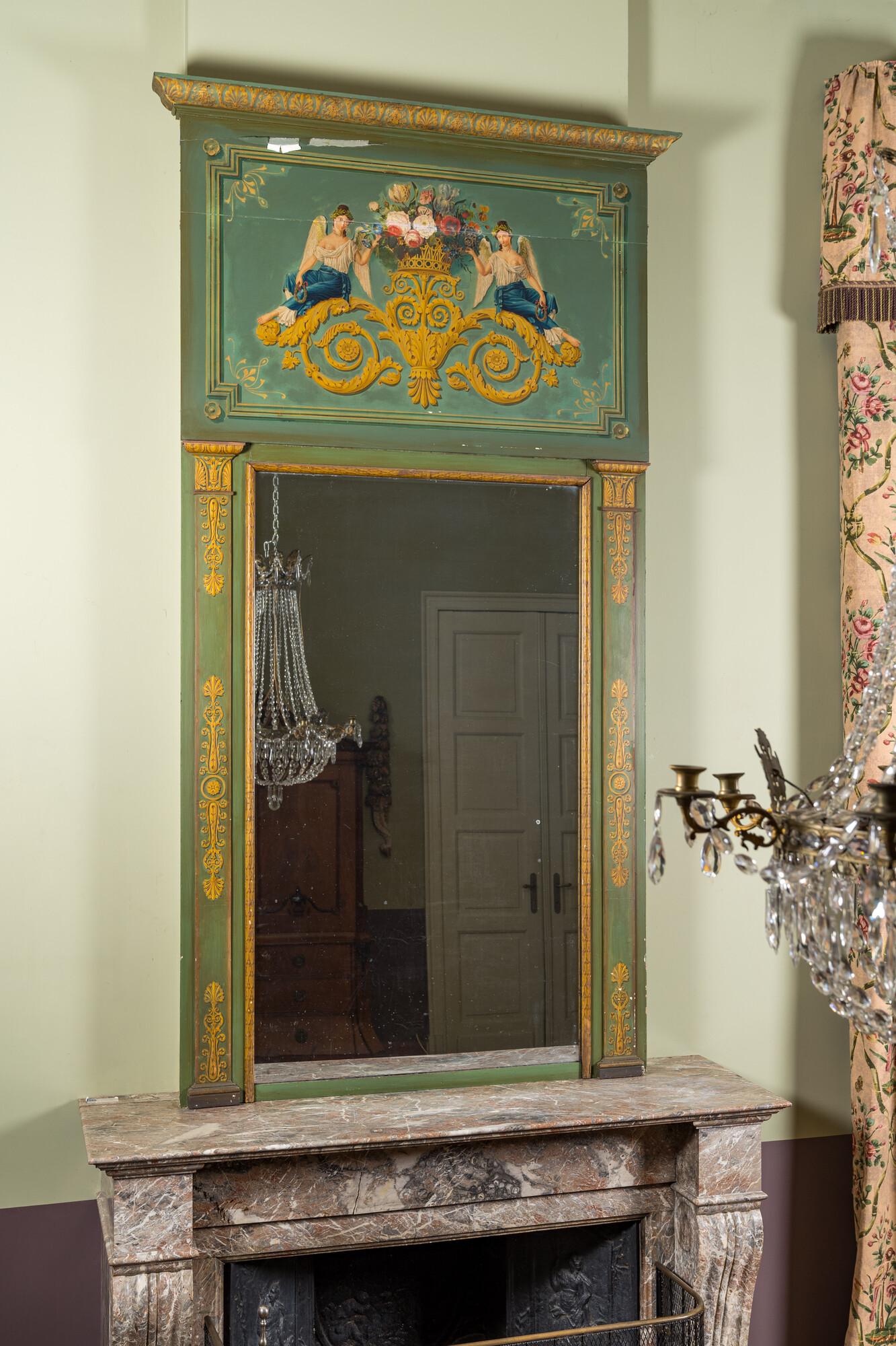 A large neoclassical-style polychrome wooden mirror, 19/20th C. (1 of 5)