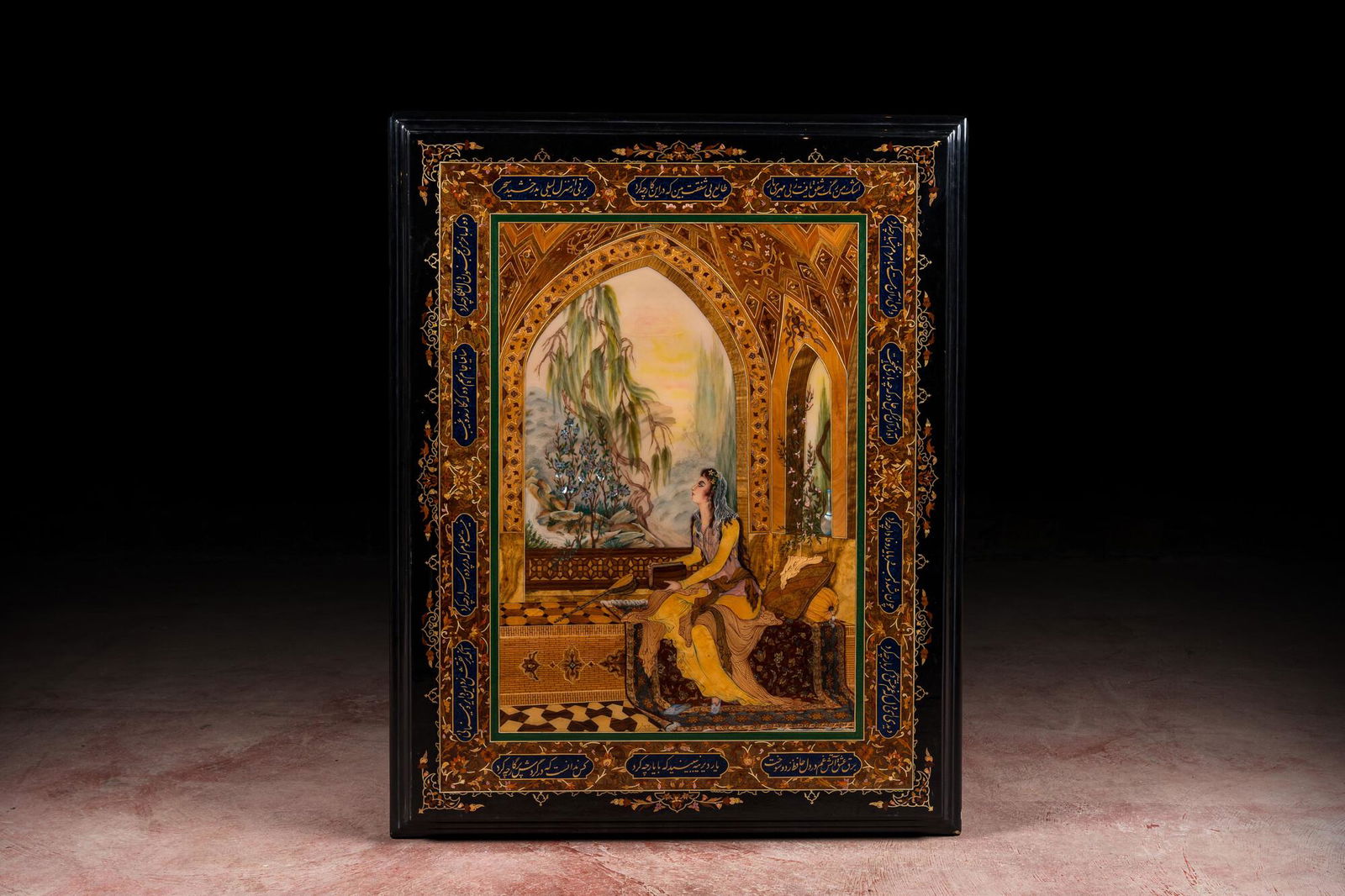 A painted and inlaid wooden table top with islamic design, Middle-East, 2nd half 20th C. (1 of 6)