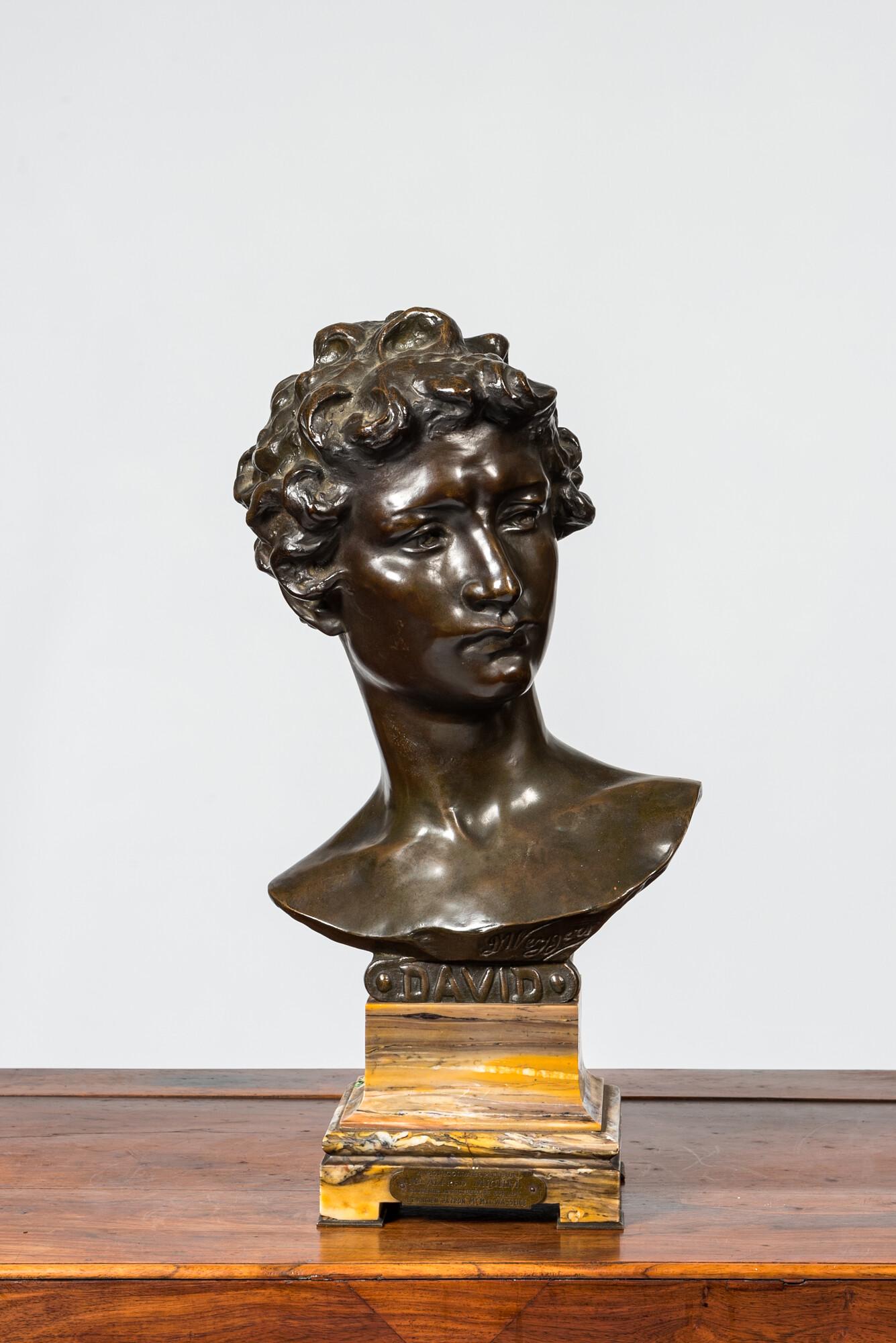 DÃ©sirÃ© Weygers (1868-1940): 'David', patinated bronze on a marble base (1 of 2)