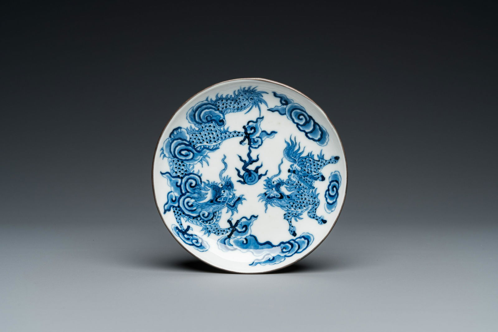 A Chinese blue and white 'Bleu de Hue' dish for the Vietnamese market, Nôi phu thi trung mark, (1 of 13)