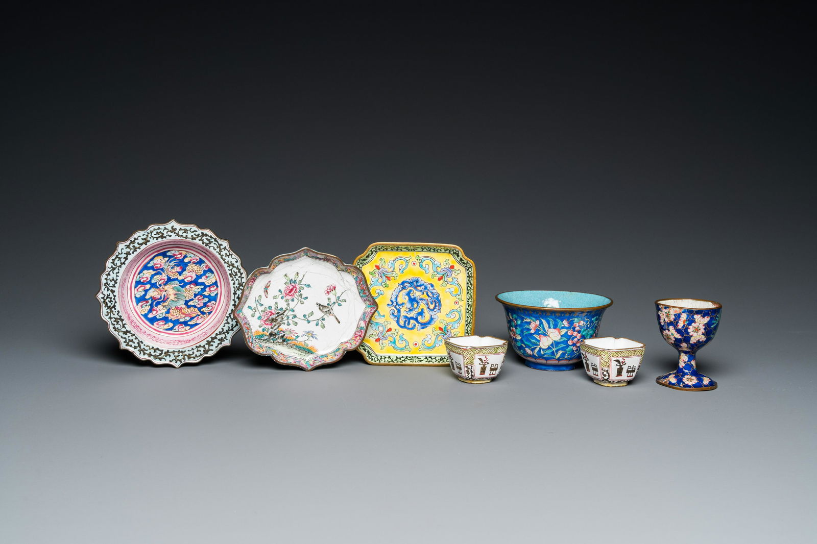 Seven Chinese Canton enamel wares, 18/19th C. (1 of 9)