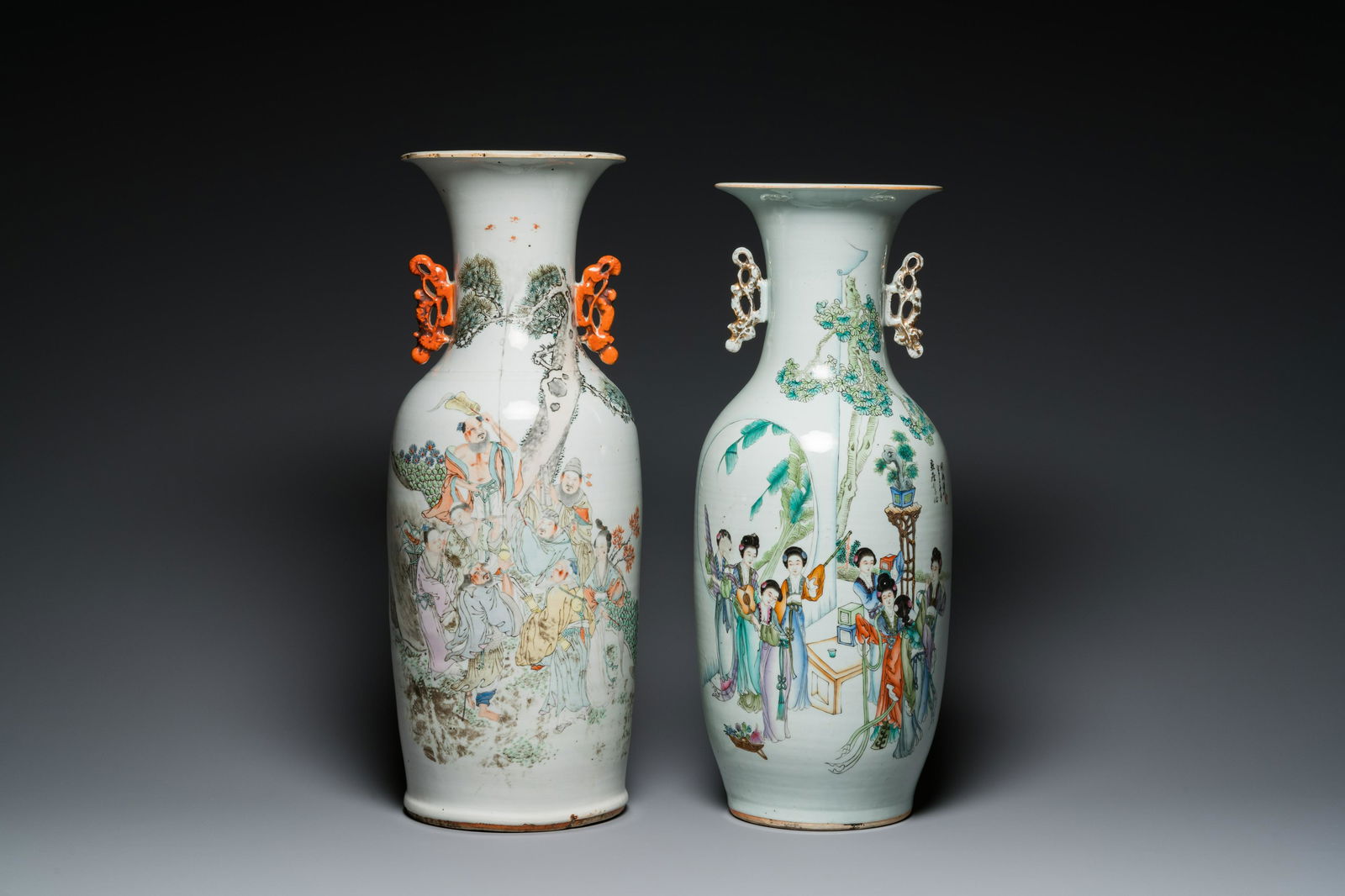 Two Chinese famille rose vases, signed Heng Shengyi 横甡義 and Zhou Yuxing 周 (1 of 20)