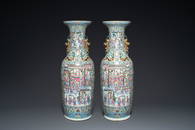 A pair of very large Chinese famille rose vases, 19th C.