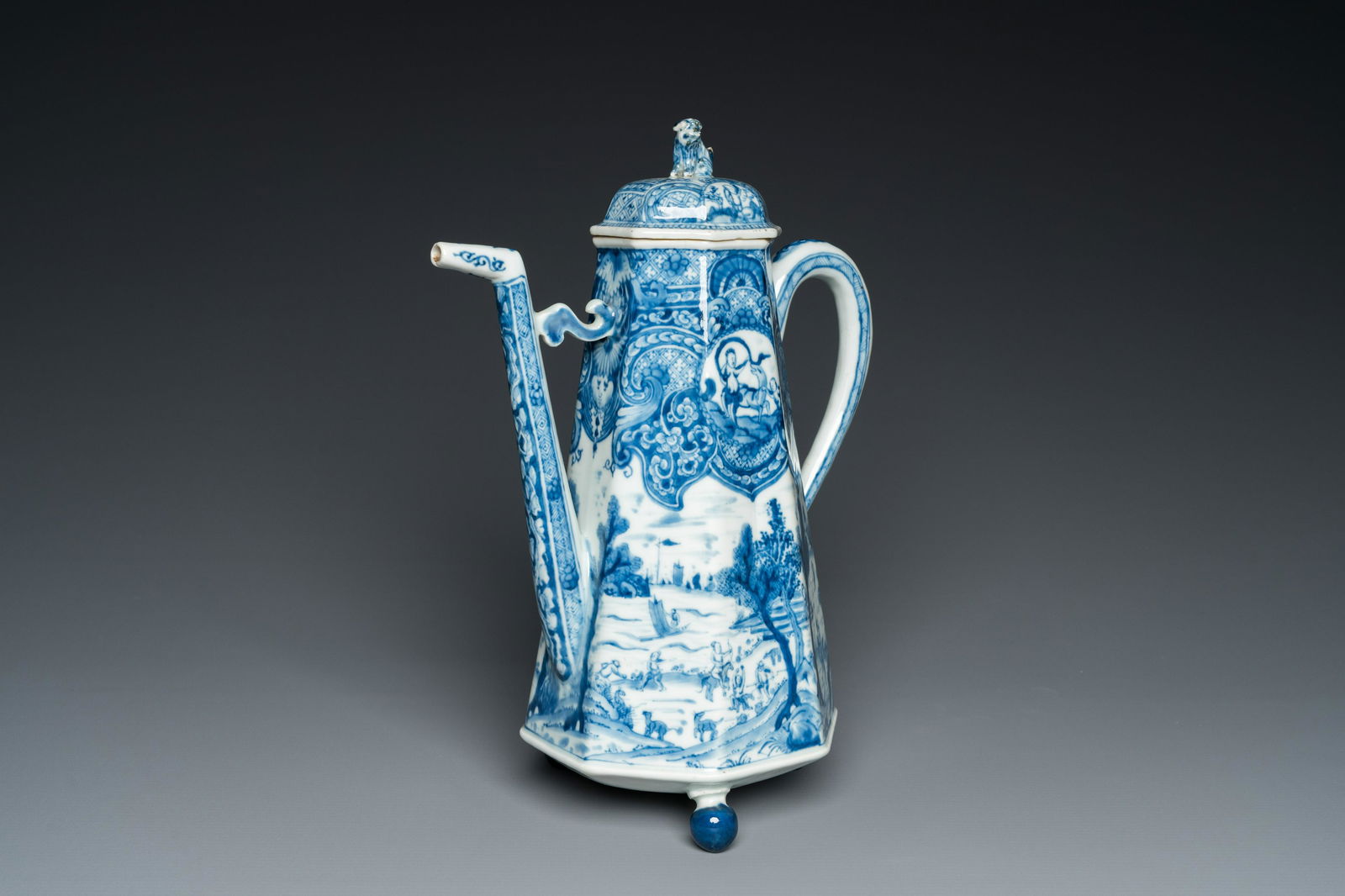 A Chinese blue and white 'Europa and the bull' coffeepot and cover, Kangxi (1 of 20)