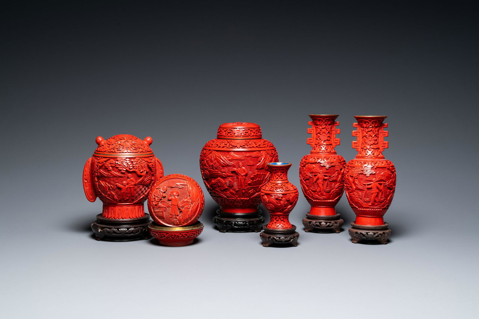 Six Chinese red lacquer pieces with Cultural Revolution design (1 of 20)