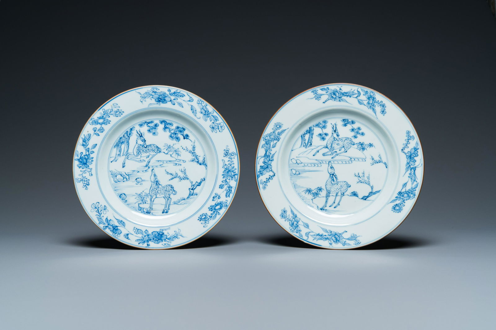 A pair of Chinese blue and white 'deer' plates, Yongzheng (1 of 10)