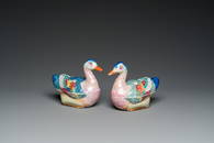 A pair of Chinese famille rose duck-shaped tureens and covers, Qianlong
