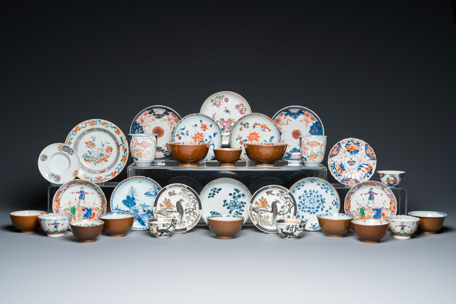 A varied collection of Chinese cups and saucers, 18/19th C. (1 of 13)