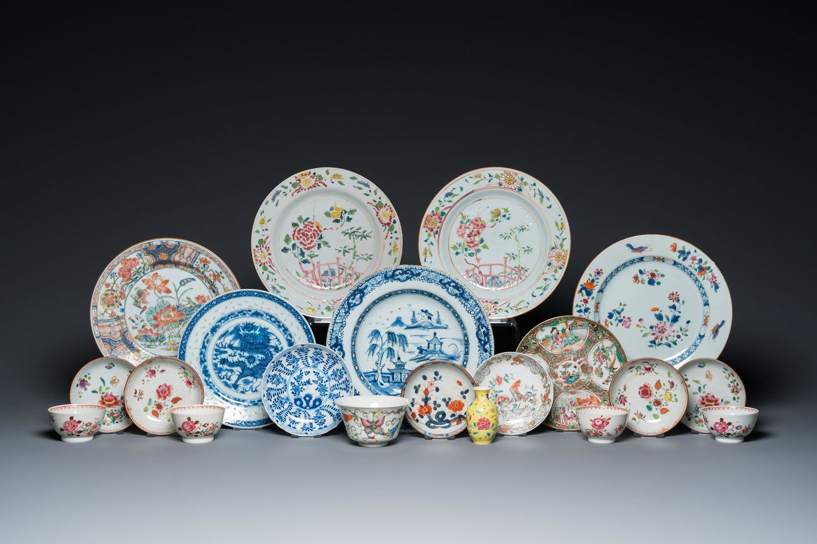 A varied collection of Chinese blue, white and famille rose porcelain, Yongzheng and later (1 of 13)