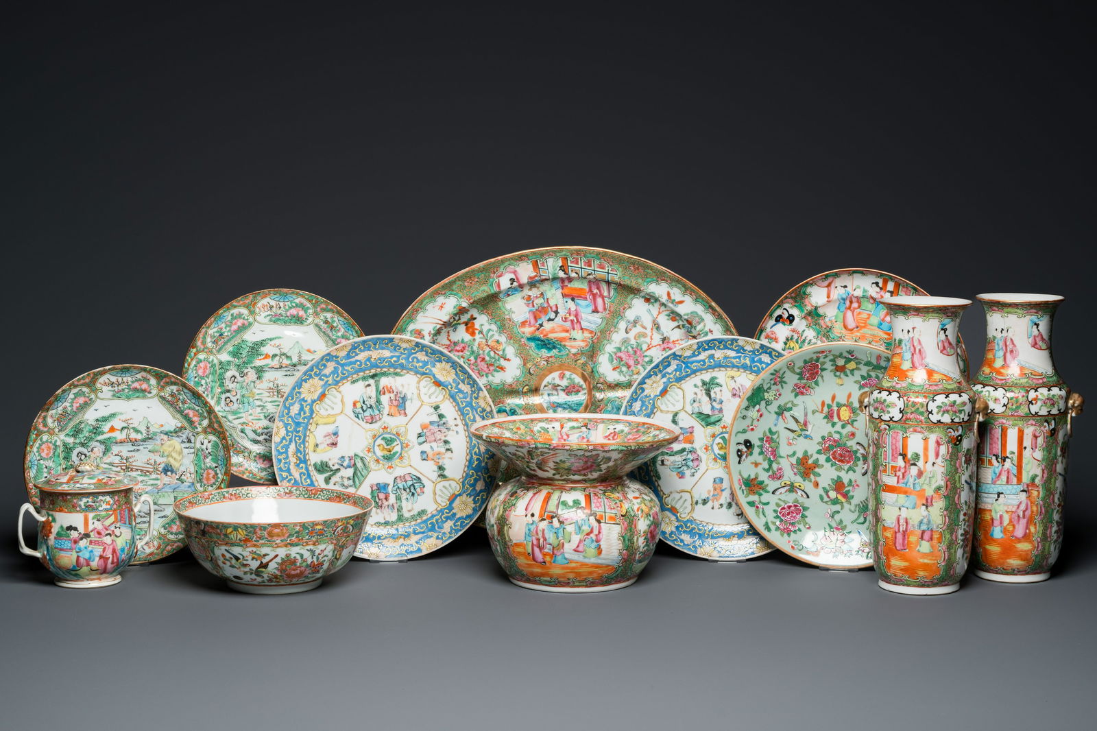 An extensive collection of Chinese Canton famille rose porcelain, 19th C. (1 of 13)