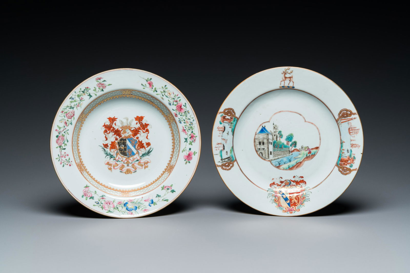 Two Chinese famille rose armorial plates, Yongzheng/Qianlong (1 of 2)