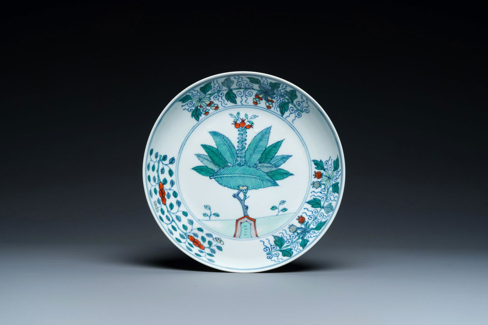 A Chinese doucai plate, Chenghua mark, Kangxi (1 of 2)