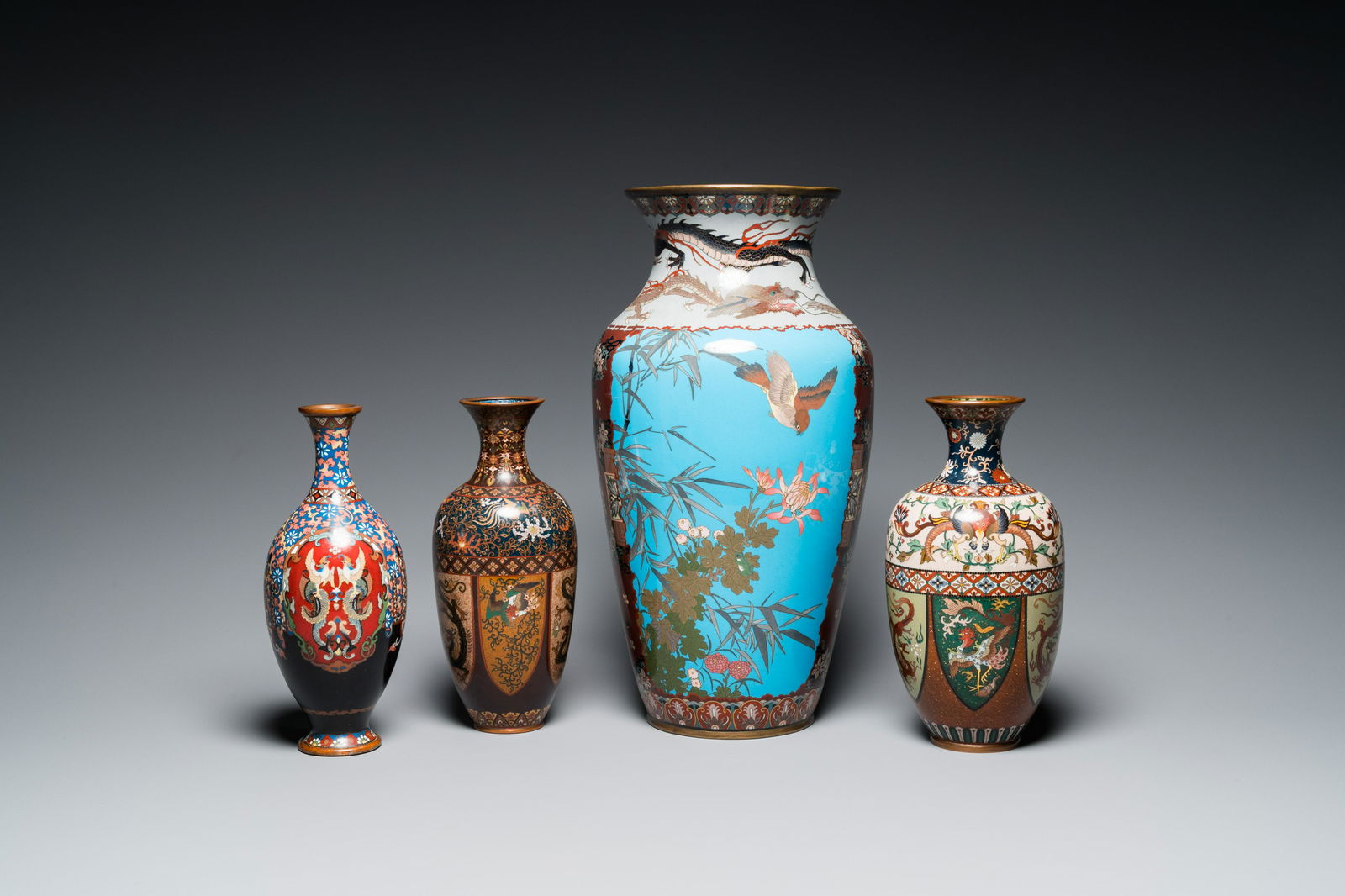 Four Japanese cloisonne vases, Meiji, 19/20th C. (1 of 7)
