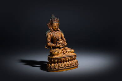 A fine Chinese gilt-lacquered bronze Buddha Amitayus, Yongle mark and of the period