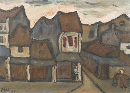 Bui Xuan Phai (Vietnam, 1920-1988): 'A Hanoi street view', oil on canvas, dated 1986: Full title: Bui Xuan Phai (Vietnam, 1920-1988): 'A Hanoi street view', oil on canvas, dated 1986 Description: Dim.: 89 x 69 cm (the frame) Dim.: 69 x 49 cm (the work) Provenance: - Acquired from Mrs.