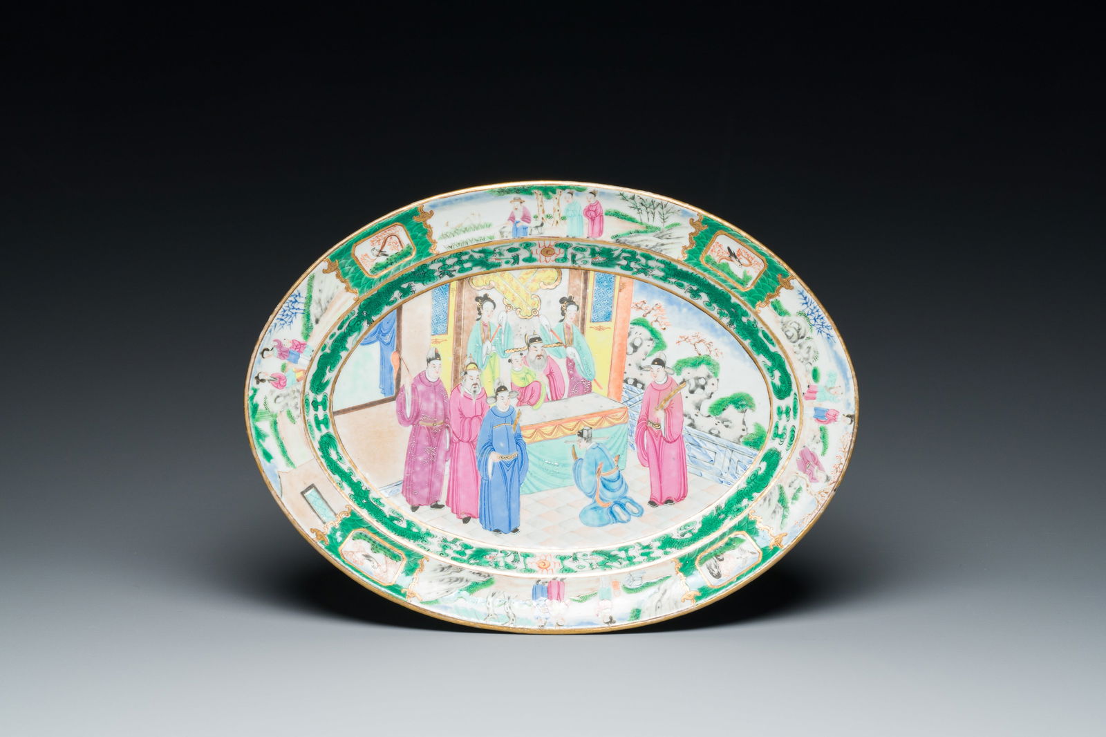 An oval Chinese Canton famille rose dish, Jiaqing/Daoguang (1 of 2)