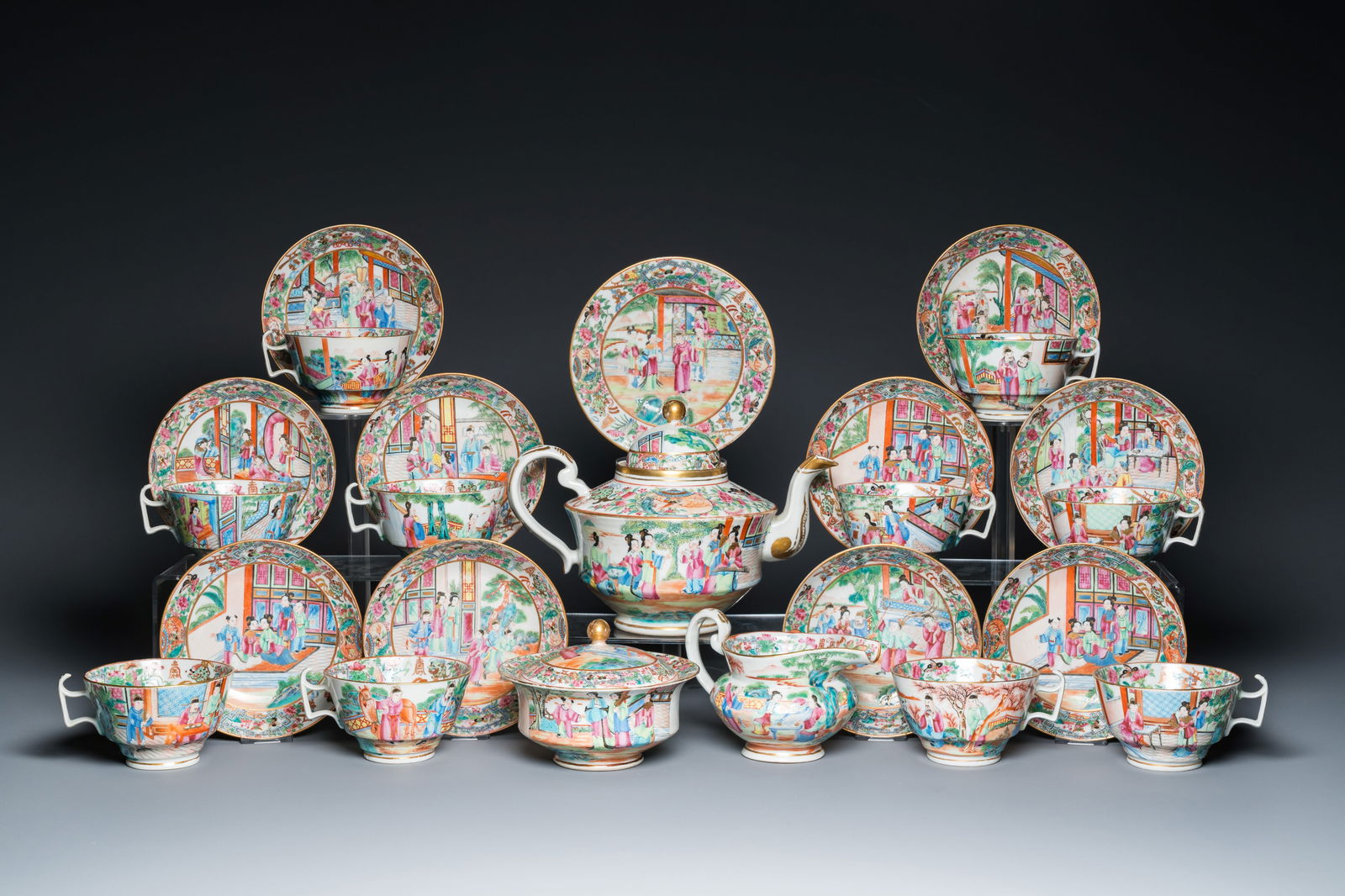A Chinese Canton famille rose 24-piece tea service, 19th C. (1 of 16)
