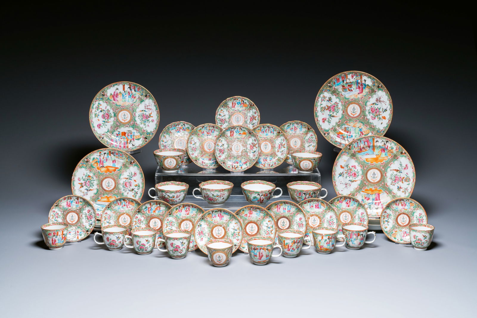 A Chinese Canton famille rose Scottish market Ormiston armorial 41-piece service, 19th C. (1 of 6)