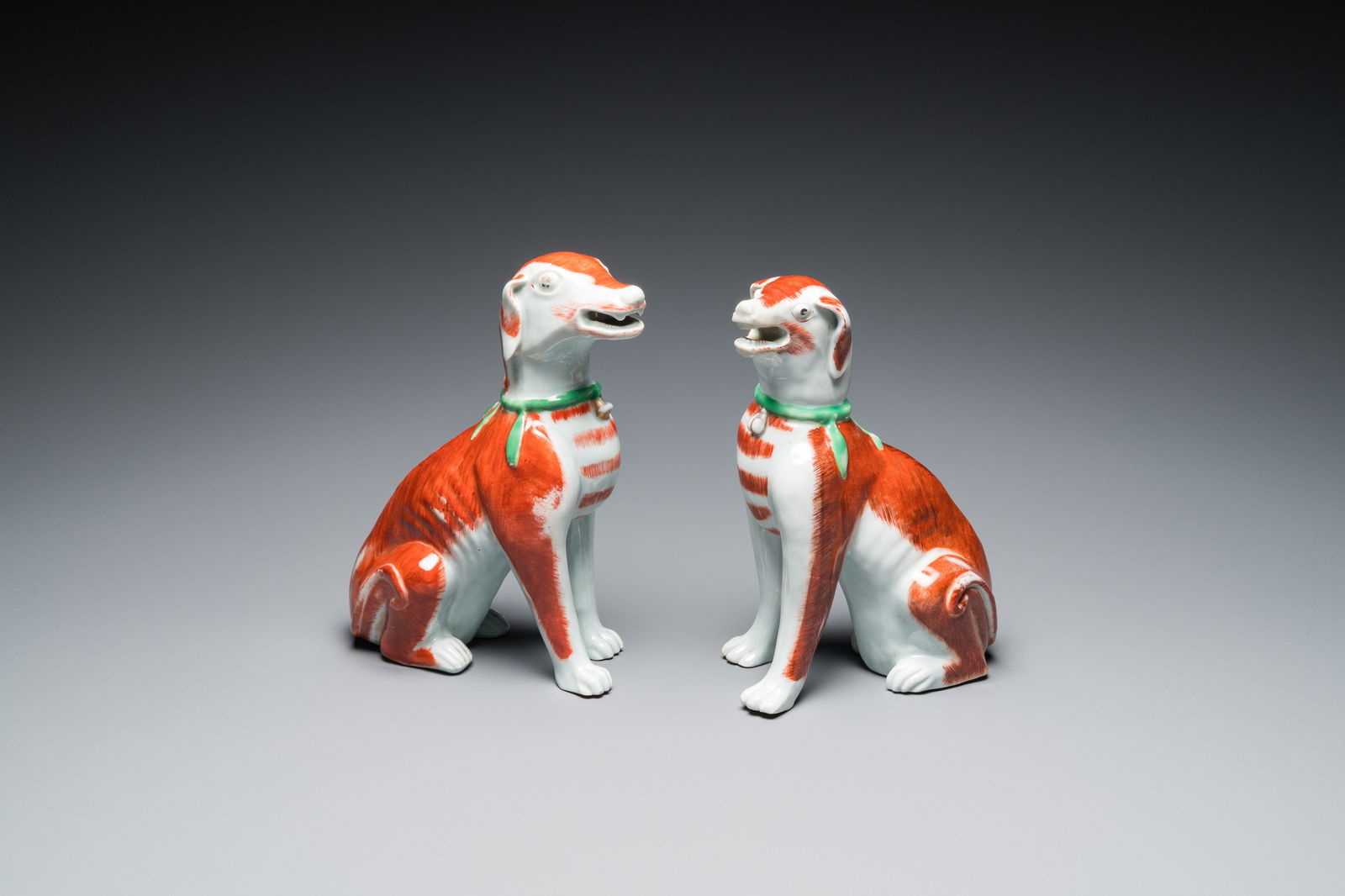 A pair of Chinese polychrome export porcelain models of dogs, Qianlong (1 of 7)