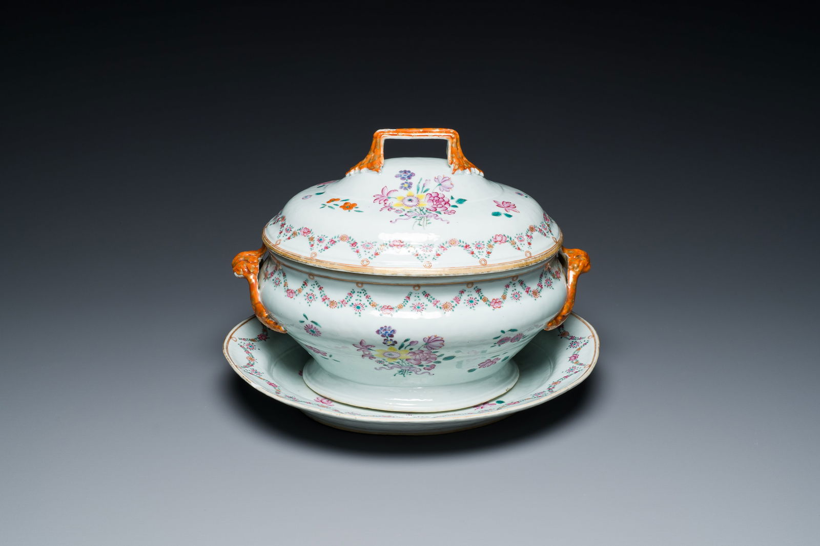 A Chinese famille rose tureen and cover on stand, Qianlong (1 of 9)
