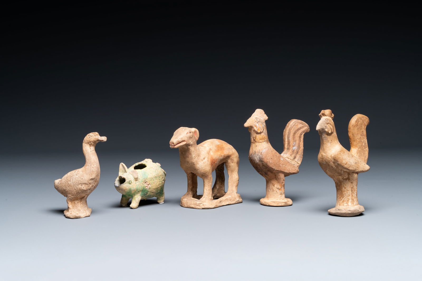 Five varied Chinese pottery animals, Han (1 of 4)