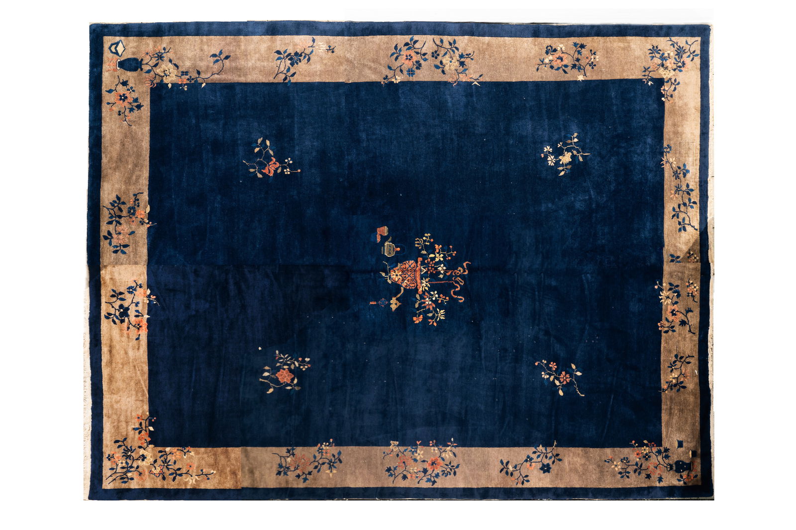 A large Chinese dark-blue-ground carpet with floral design, 19/20th century (1 of 7)