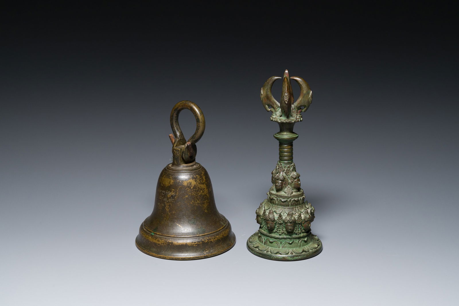 A bronze bell and a ceremonial hand bell, South Asia and Southeast Asia, 19th C. or earlier (1 of 7)