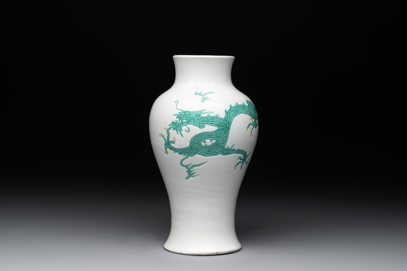 A Chinese incised green-and-yellow-enamelled 'dragon' vase, Chenghua mark, Kangxi (1 of 5)
