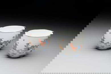 A pair of extremely rare imperial Chinese doucai 'chicken' cups, Chenghua mark, Yongzheng/Qianlong