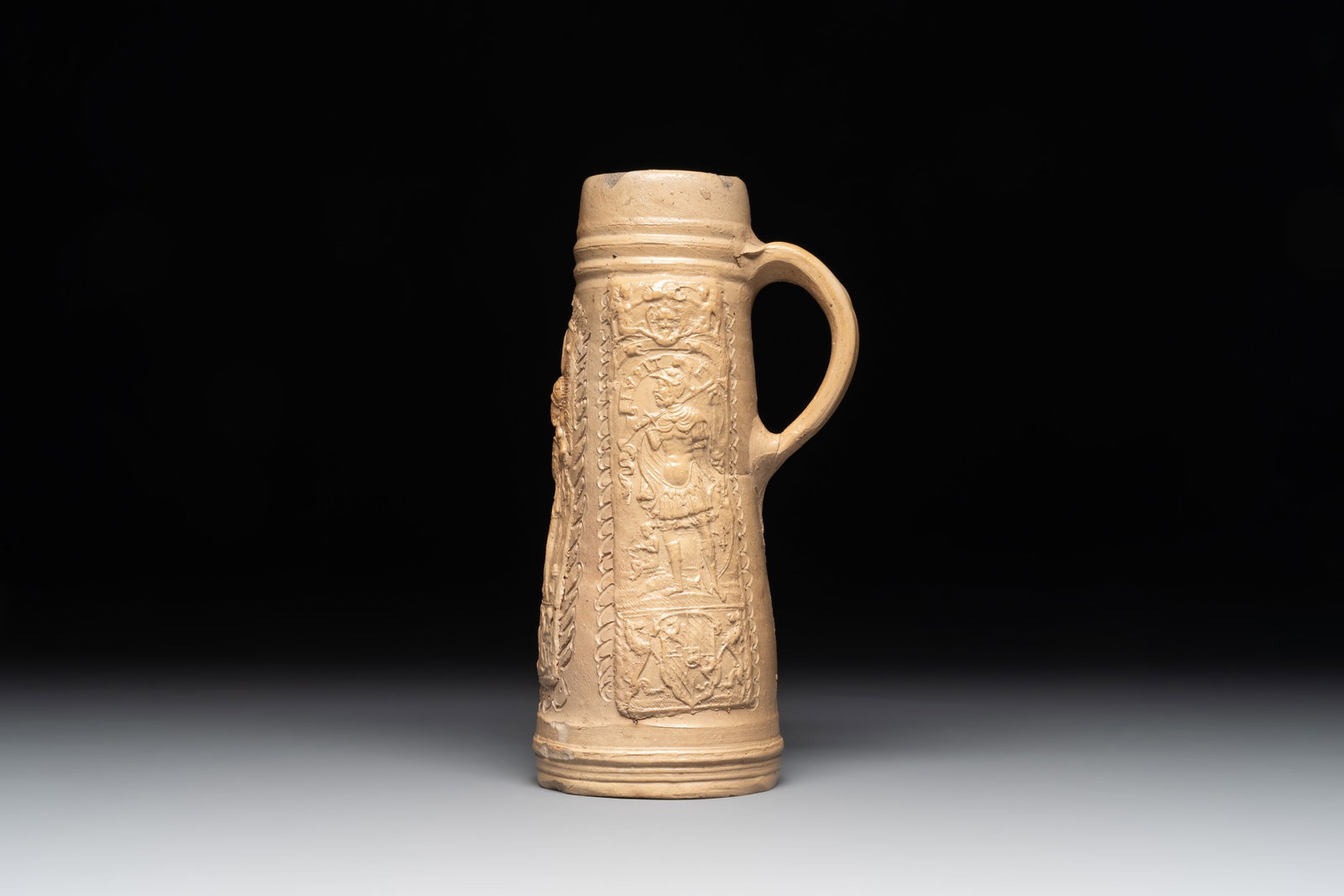 A Siegburg stoneware 'Schnelle' depicting Hannibal, Leonidas and Jupiter, dated 1566 (1 of 6)