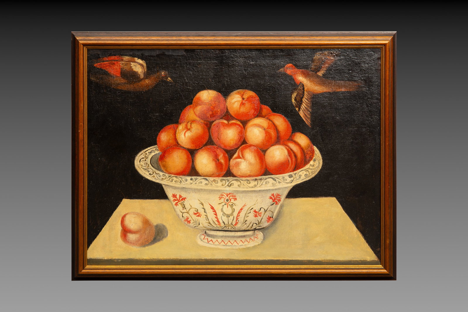 Follower of Blas de Ledesma (1556-1596): Still life with peaches, oil on canvas, 17th C.: Follower of Blas de Ledesma (1556-1596): Still life with peaches, oil on canvas, 17th C. Dim.: 62,8 x 81,5 cm (the frame) Dim.: 54,5 x 73,8 cm (the work)