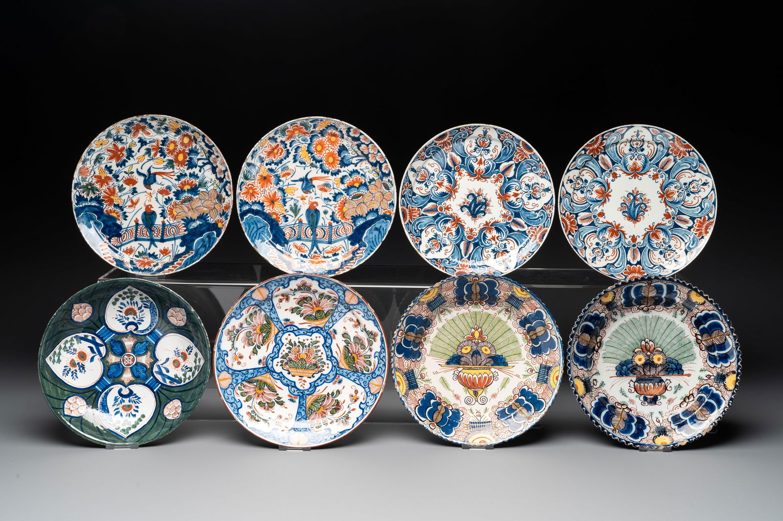 Eight polychrome Dutch Delft plates, 18th C. (1 of 10)