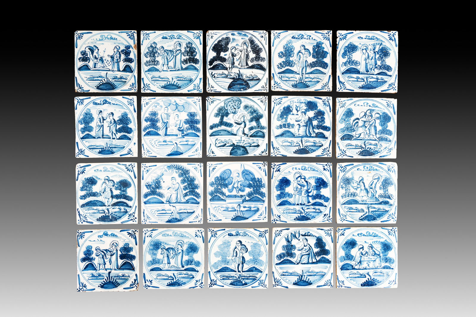 20 blue and white Dutch Delft 'biblical subject' tiles, 18th C. (1 of 1)