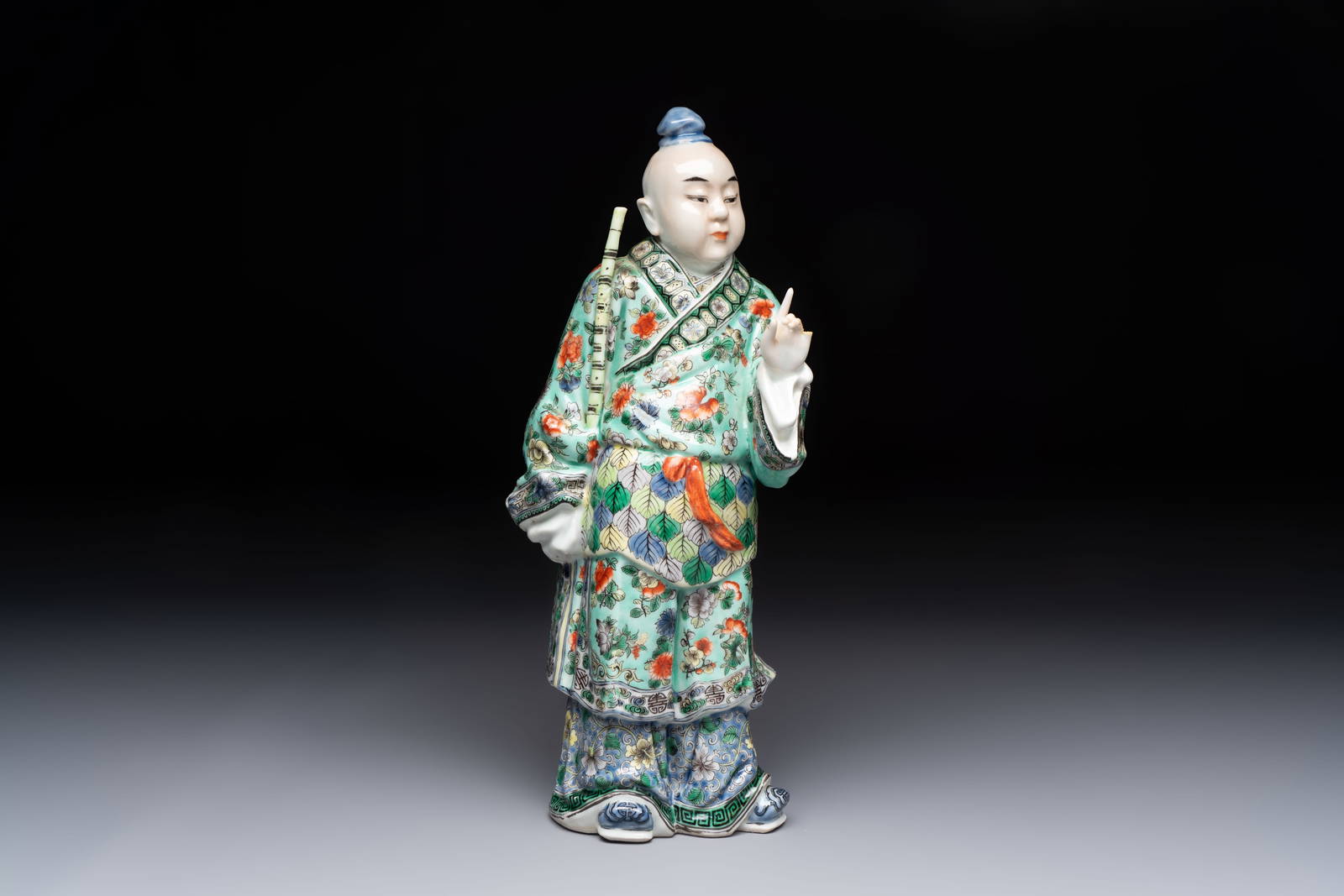 A Chinese famille verte figure of Han Xiangzi, Jiangxi mark, 19th C.
