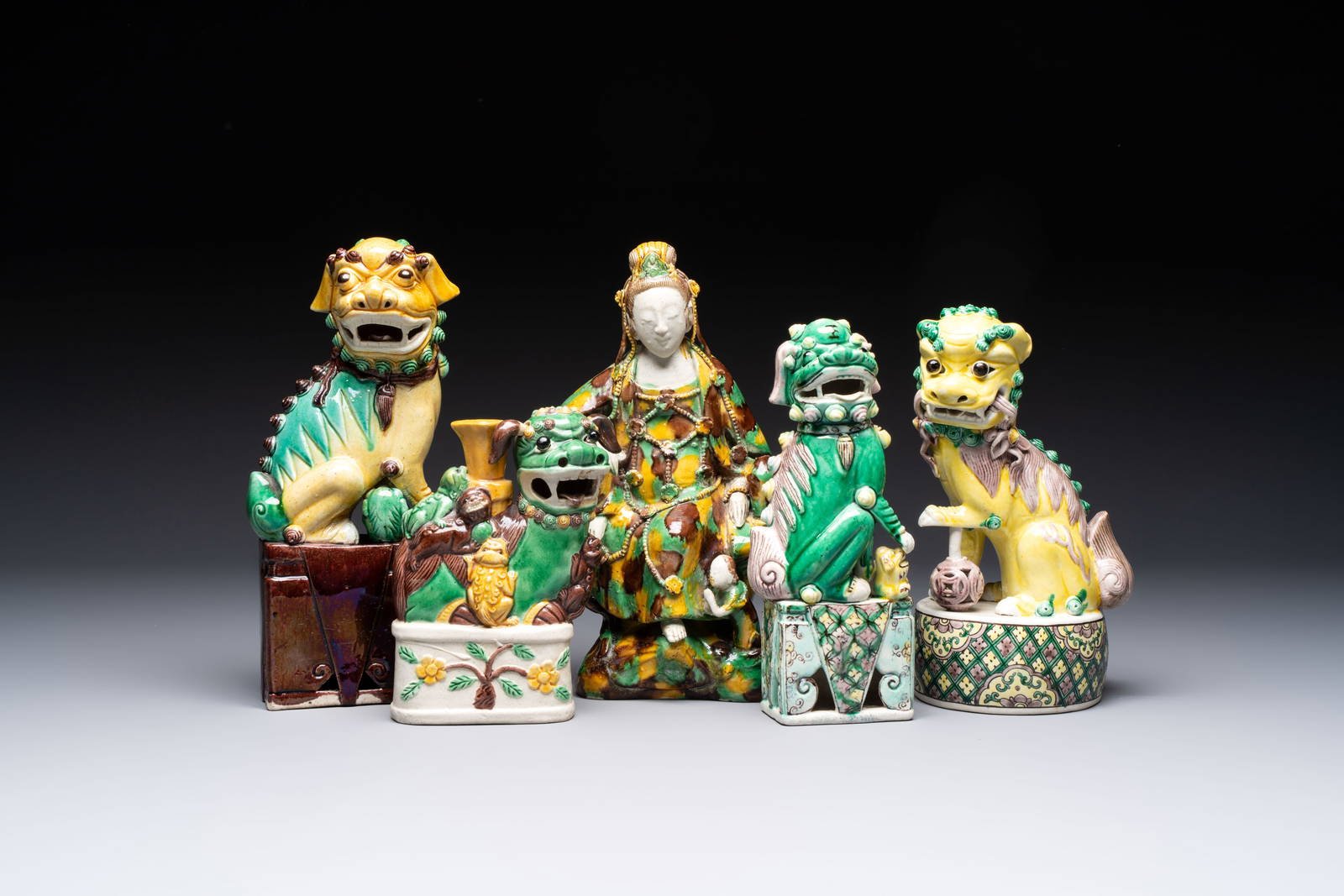 Five Chinese sancai-glazed wares, Kangxi and later