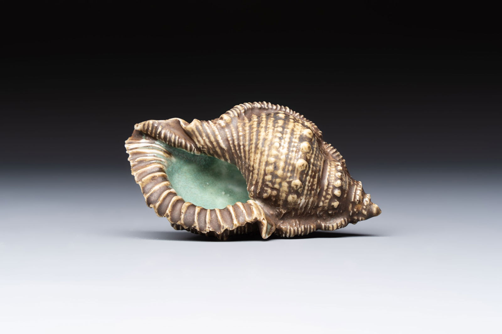 A rare Chinese brown- and turquoise-glazed conch-form brush washer, Qianlong (1 of 6)