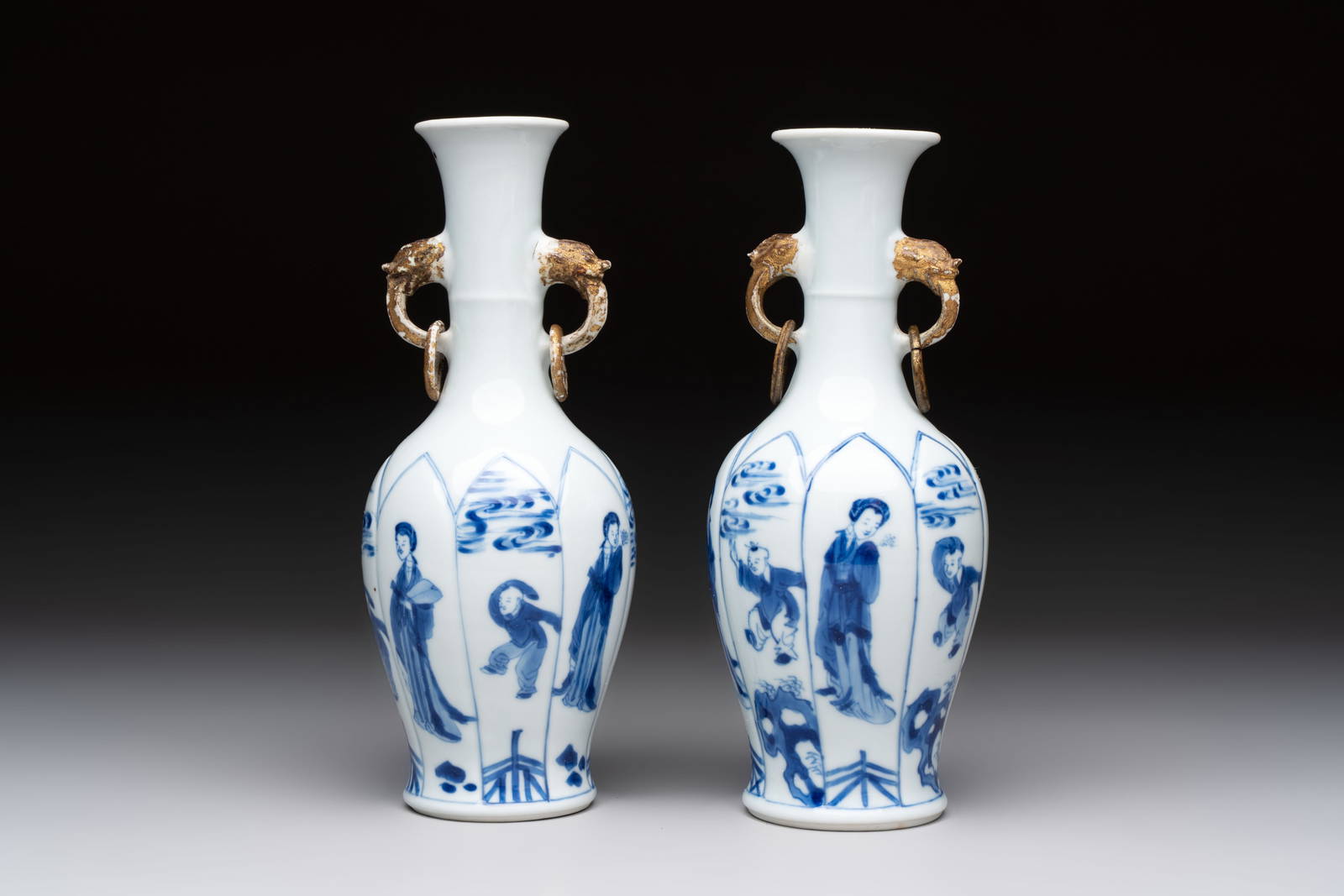 A pair of Chinese blue and white 'Long Eliza and playing boys' vases, Kangxi