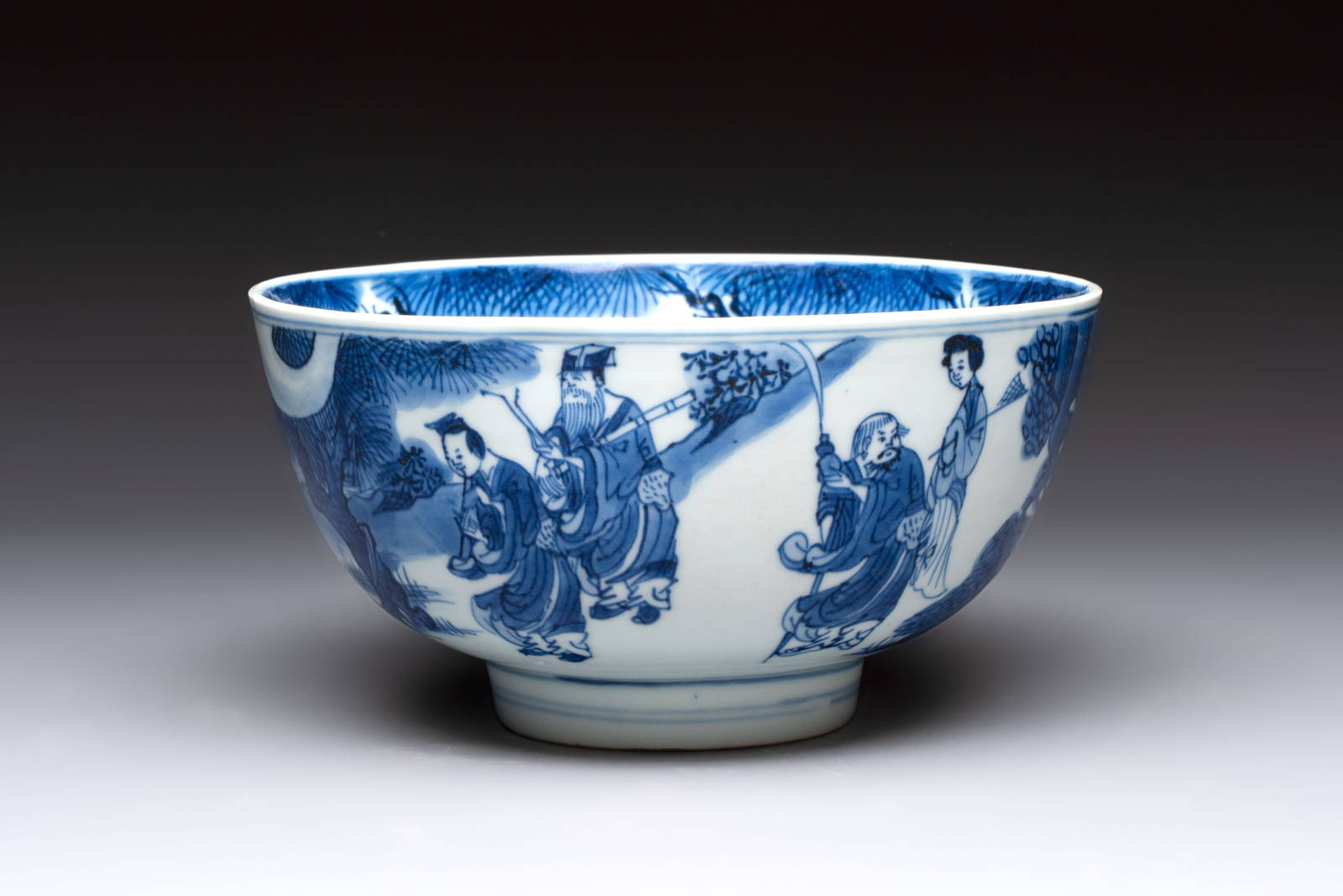 A Chinese blue and white 'Ba Xian Zhu Shou' bowl, Shen De Tang Bo Gu Zhi mark, Kangxi