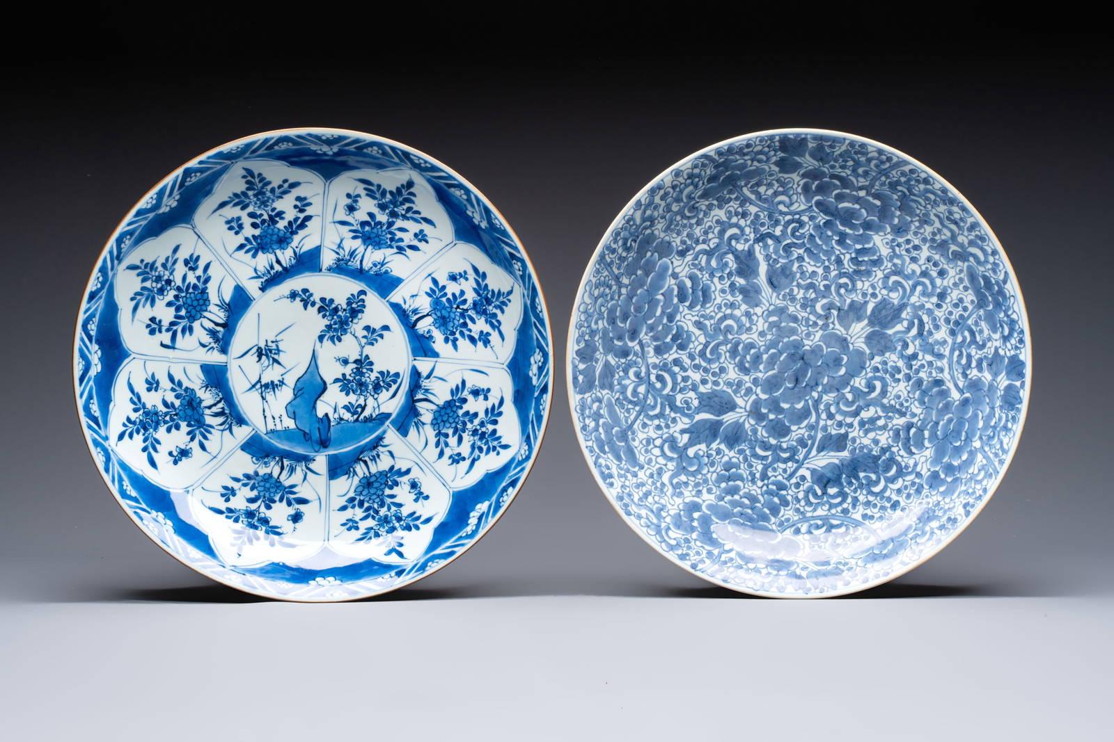 Two Chinese blue and white dishes with floral design, Kangxi